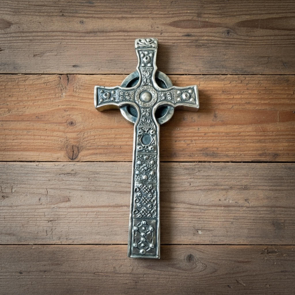 Wild Goose Studio St. John Celtic Wall Cross Mark Joyce Design - Bronze Finish