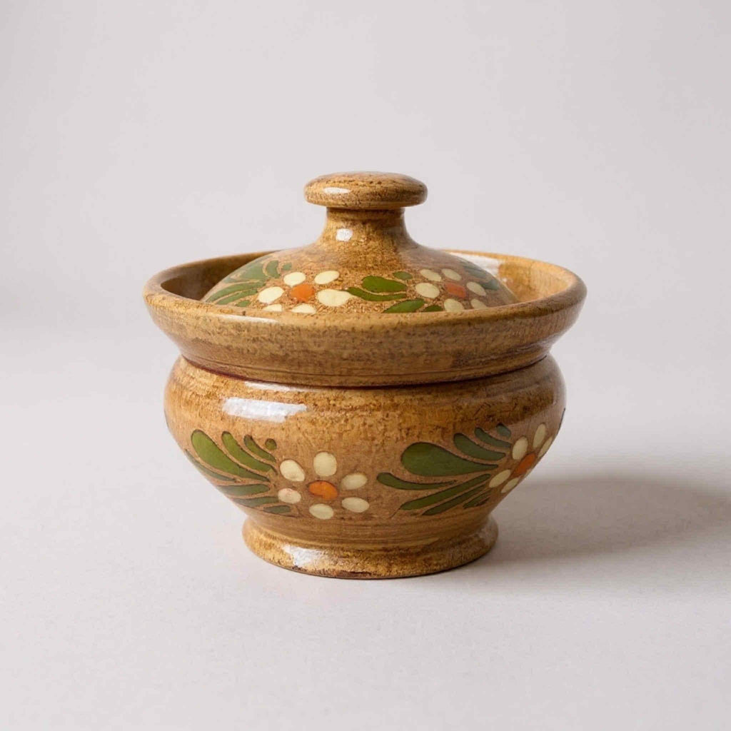 Vintage Hand-Painted Pottery Jar with Lid