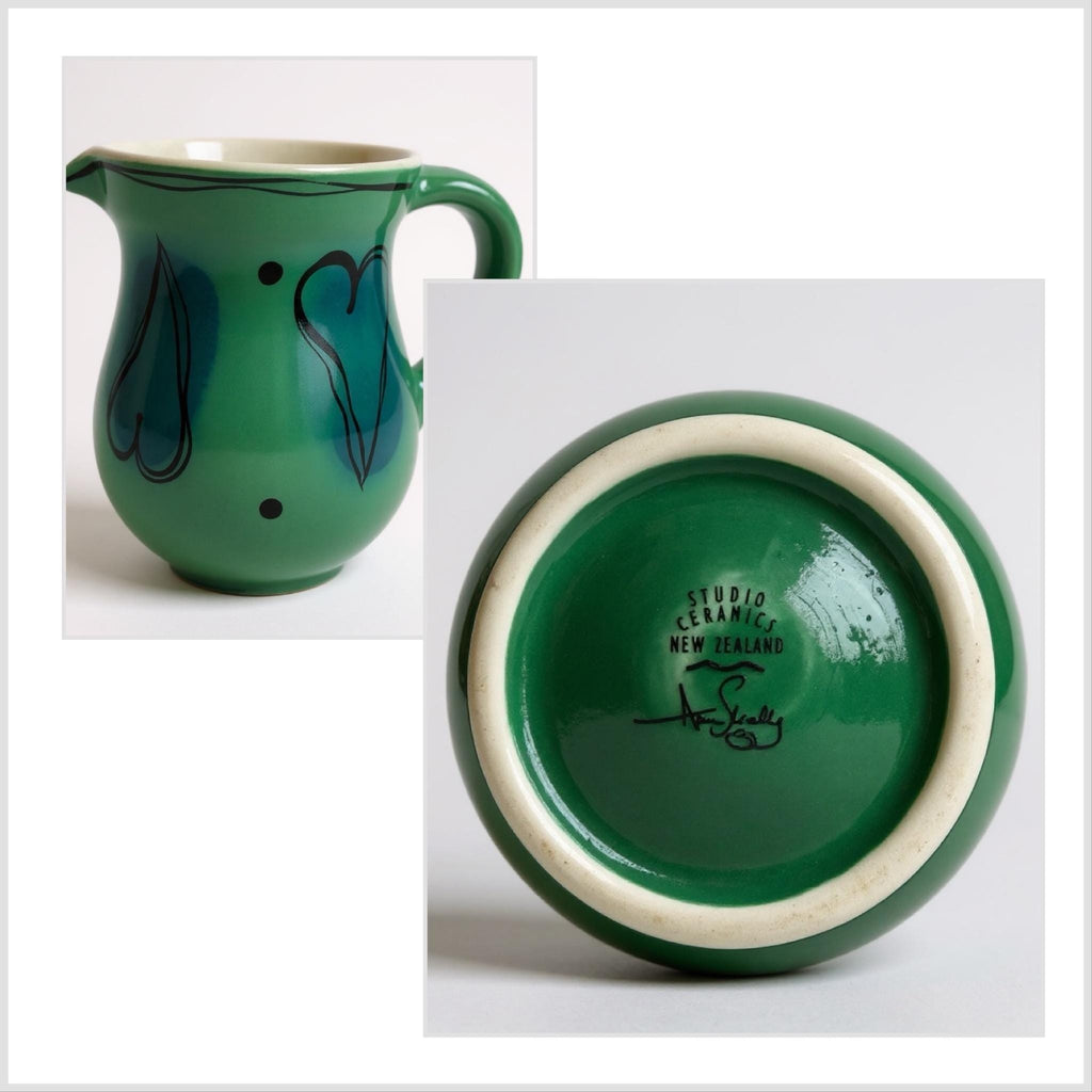 Retro Studio Ceramics Heart Design Green Jug Pitcher by Ann Skelly
