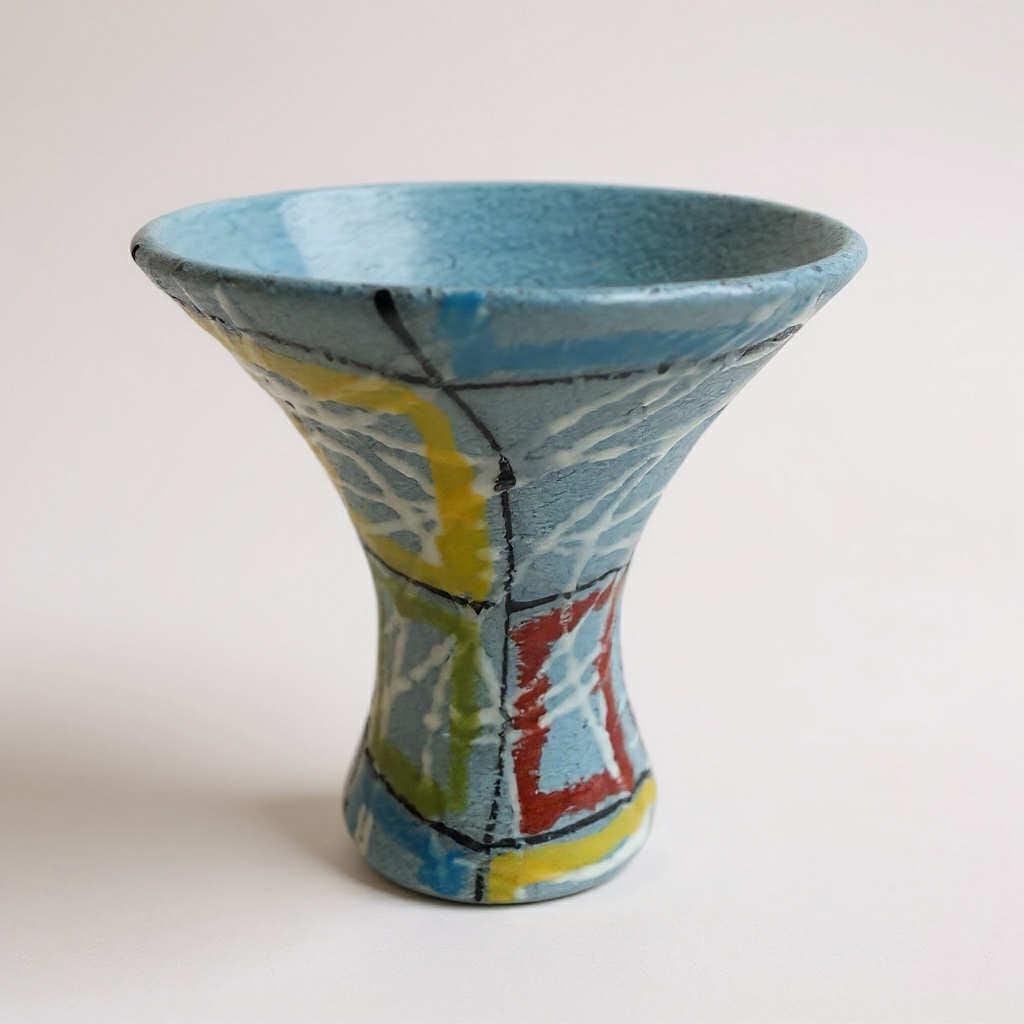 Mid-Century Italian Hand-Painted Vase - Geometric Design