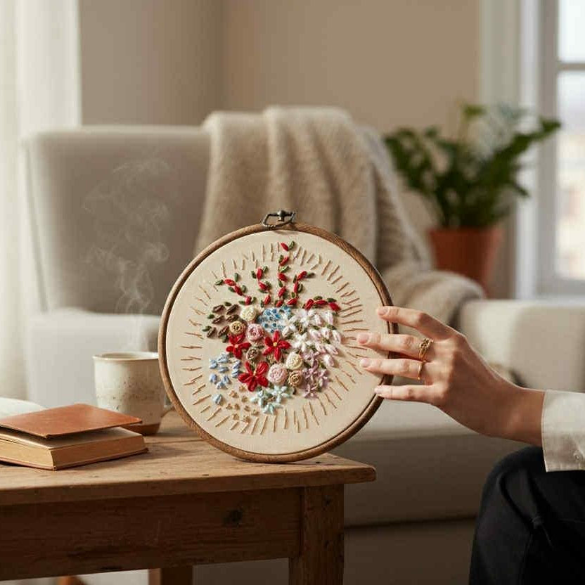 1970s Vintage Floral Embroidery Art