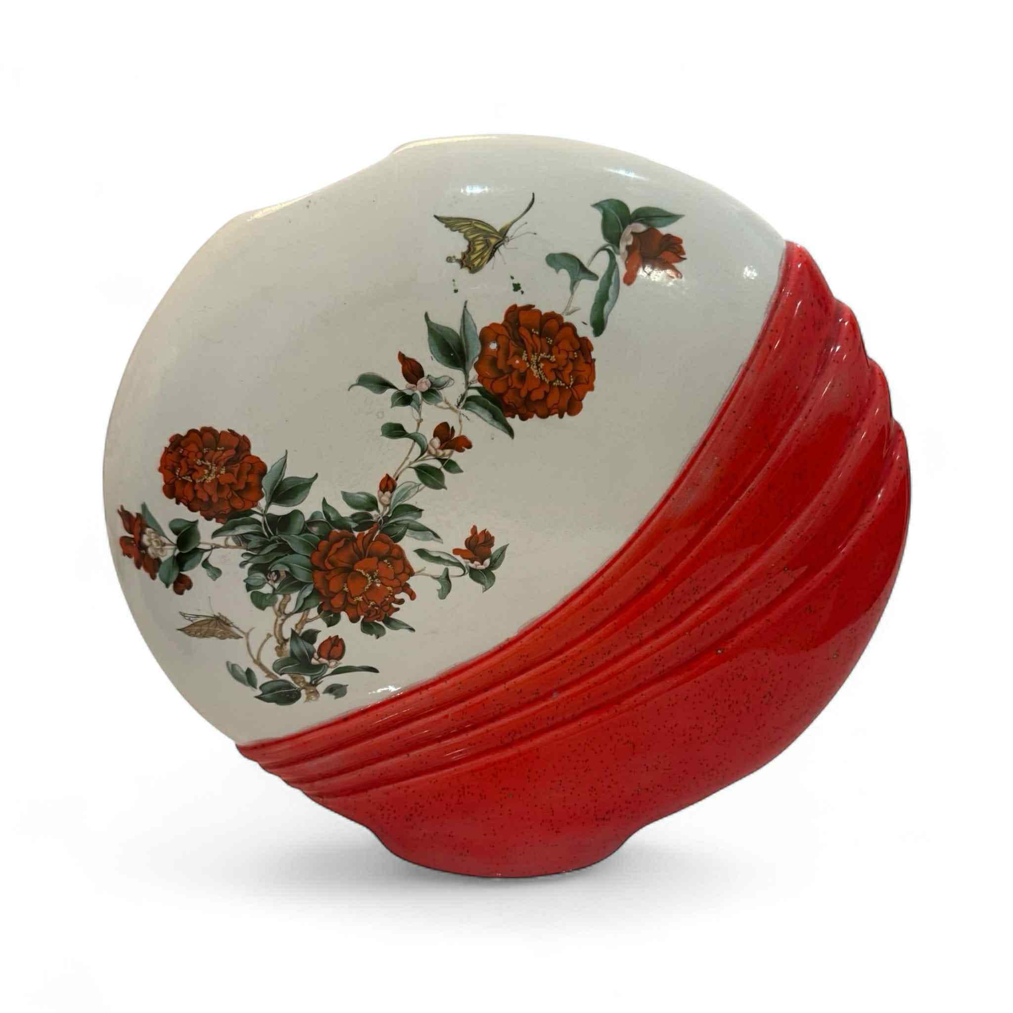 Vintage Retro Ceramic Vase - Red & White Floral