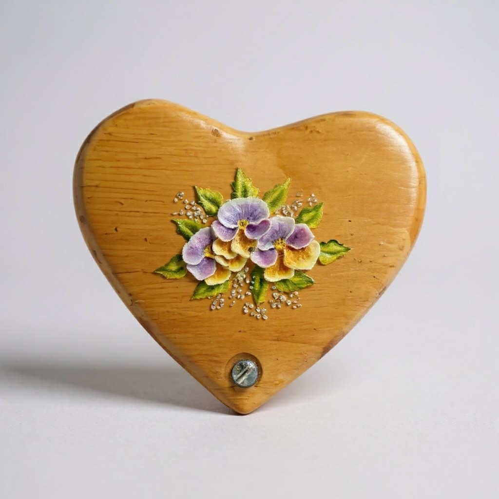 Vintage Hand-Painted Wooden Heart Trinket Box