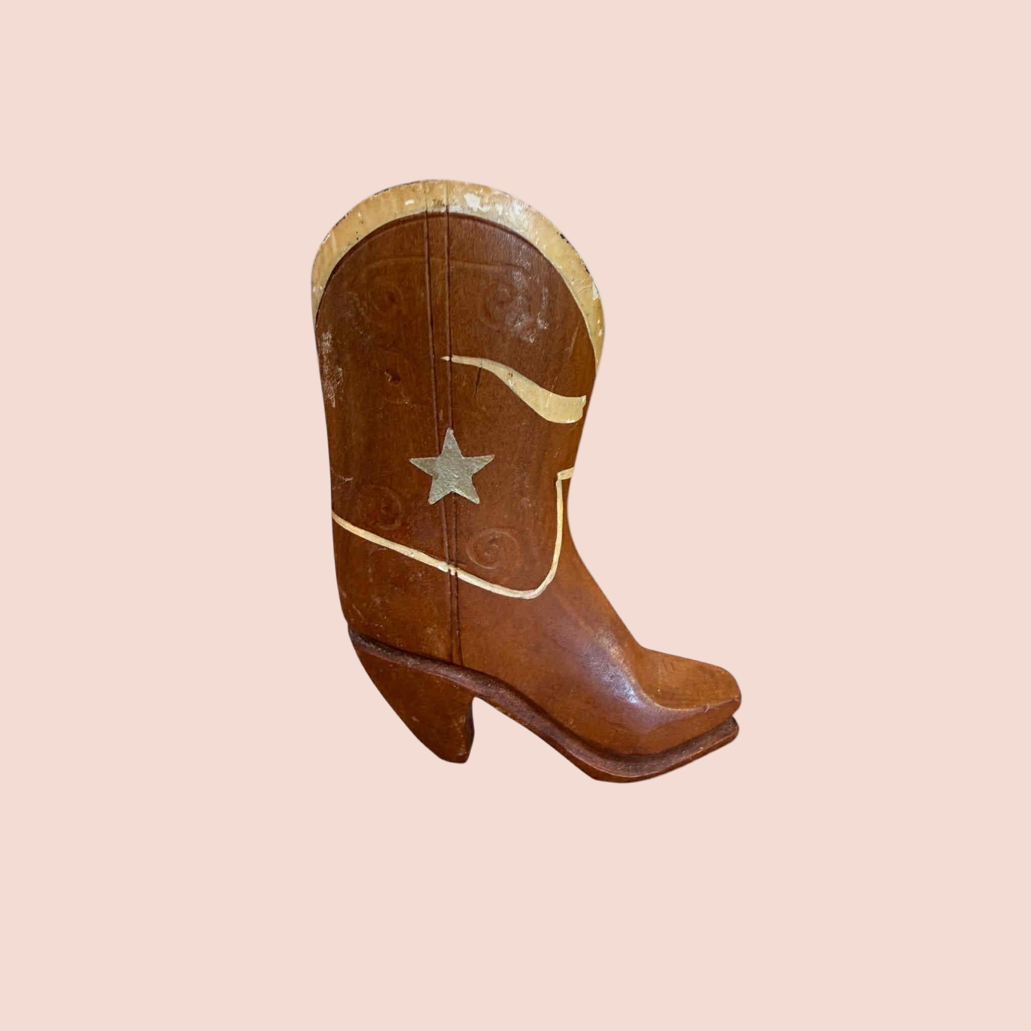 Tiny Wooden Cowboy Boot Ornament