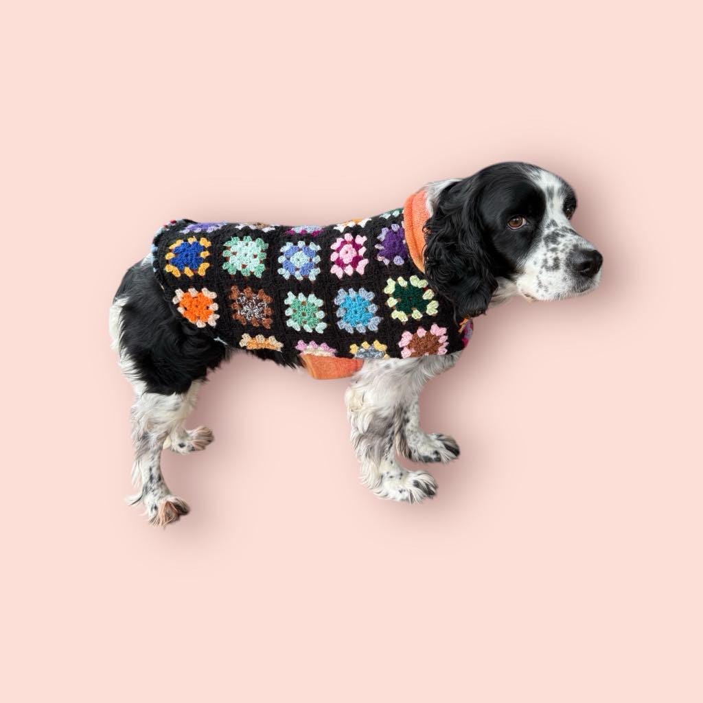 Upcycled Vintage Handmade Retro Crochet Dog Jacket