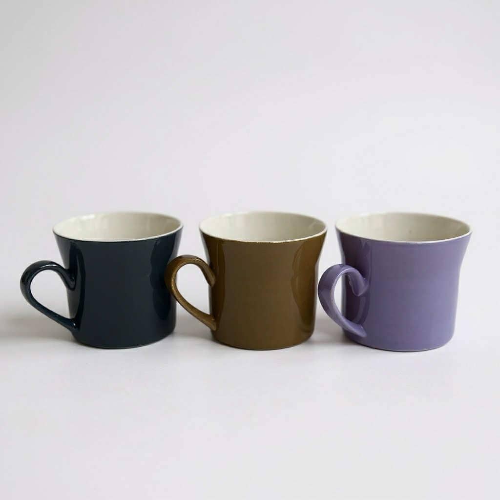 Set of 3 Vintage Crown Lynn Mugs NZ Pottery - Black, Caramel Brown & Lilac