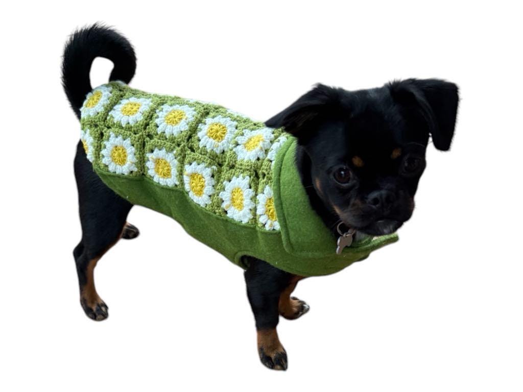 Upcycled Vintage Handmade Retro Crochet Dog Jacket