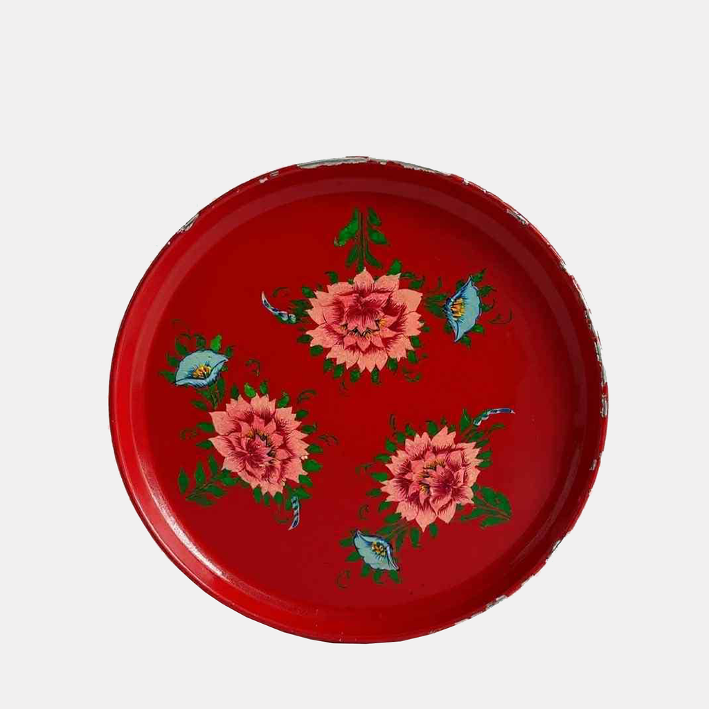 Vintage Hand Painted Red Metal Tray