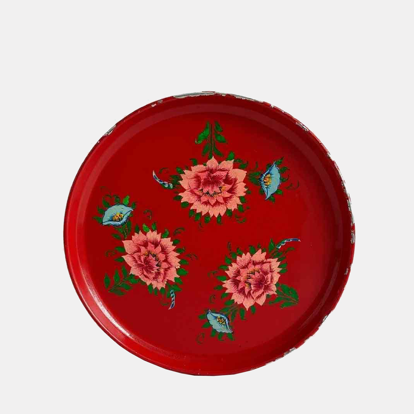Vintage Hand Painted Red Metal Tray